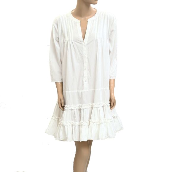 Kerri Rosenthal Tiered Ruffle lace Mini Dress Lace White Cotton Swing XL 282460